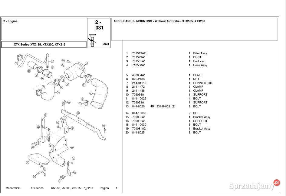 McCormick XTX185 XTX200 XTX215 katalog czesci Kielce