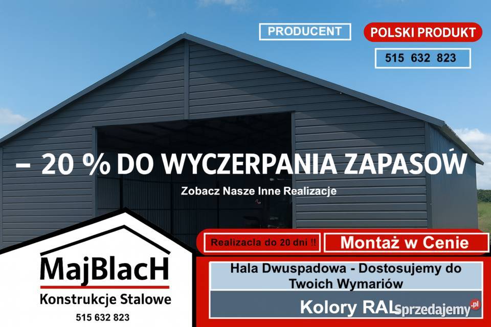 A95Grafitowy Garaż Blaszany na Maszyny Wiata bez 56m2 Limanowa