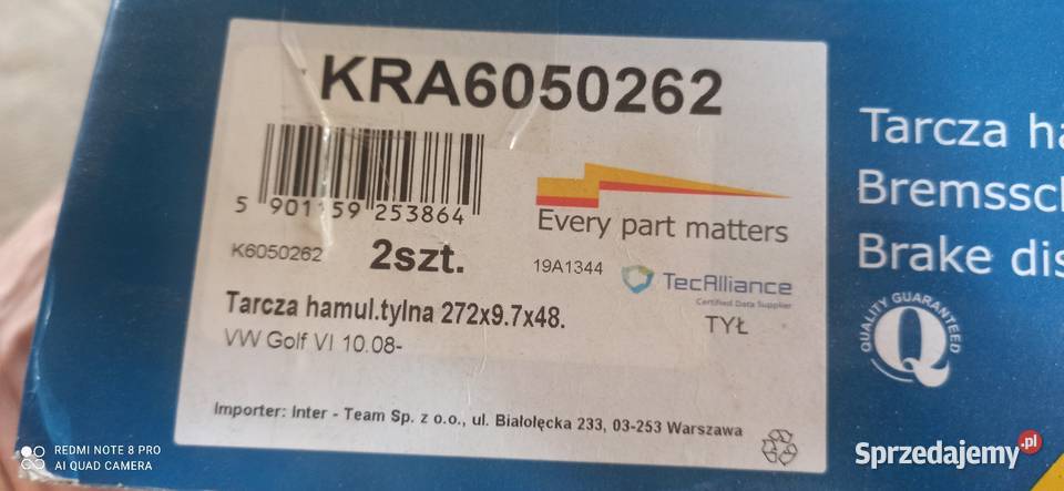 tarcze hamulcowe tył VW Golf VI VII nowe tarcze Grudziądz