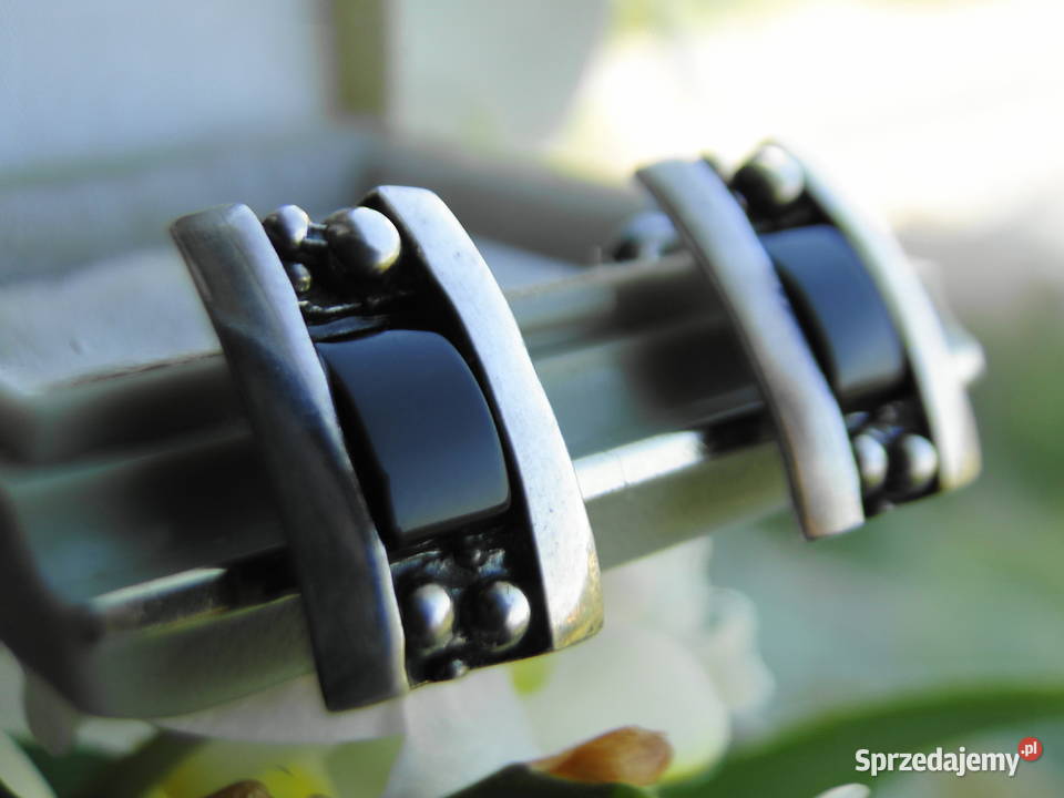 Piękne stare kolczyki srebro i onyks Warszawa