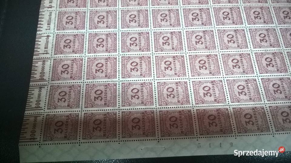 znaczki 30 miliony 1923 Deutsches Reich ARKUSZ Warszawa