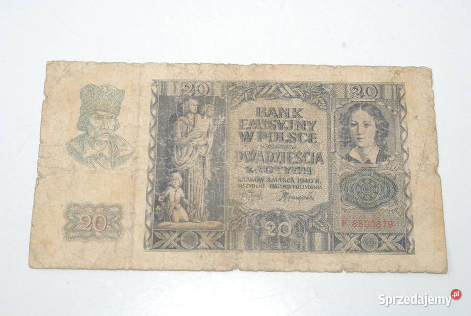 Stary banknot 20 złotych 1940 antyk unikat