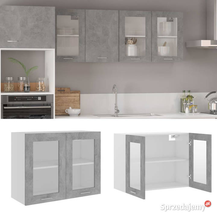 Szafka wisząca z szybą szarość betonu 80x31x60 Warszawa