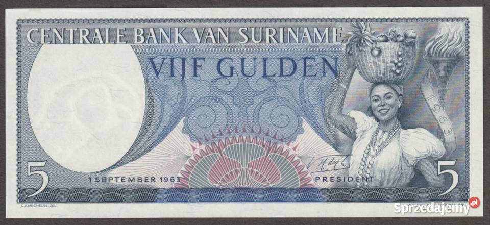 SURINAM 5 GULDENÓW 1963 STAN BANKOWY UNC Łódź