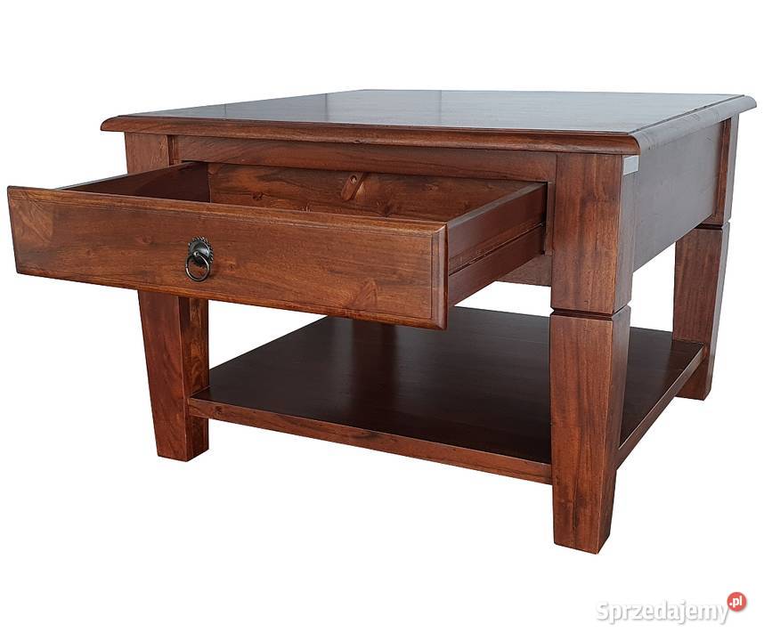 Brązowy drewniany stolik kawowy z szufladami Lublin