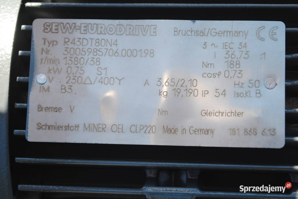 Motoreduktor 075kw 38obrmin Firmy SEW lubuskie Kargowa