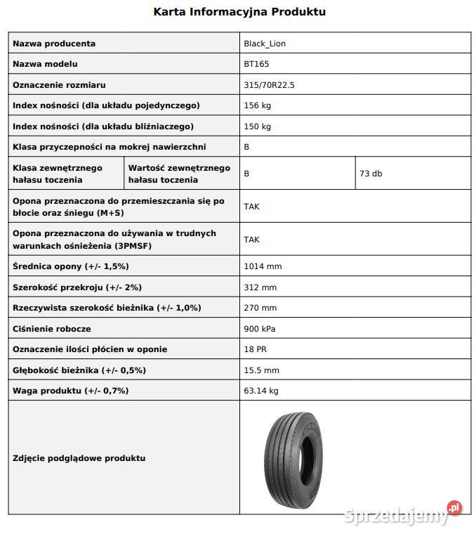 Opony 31570 R225 BlackLion BT165 opona na przód Kolbuszowa
