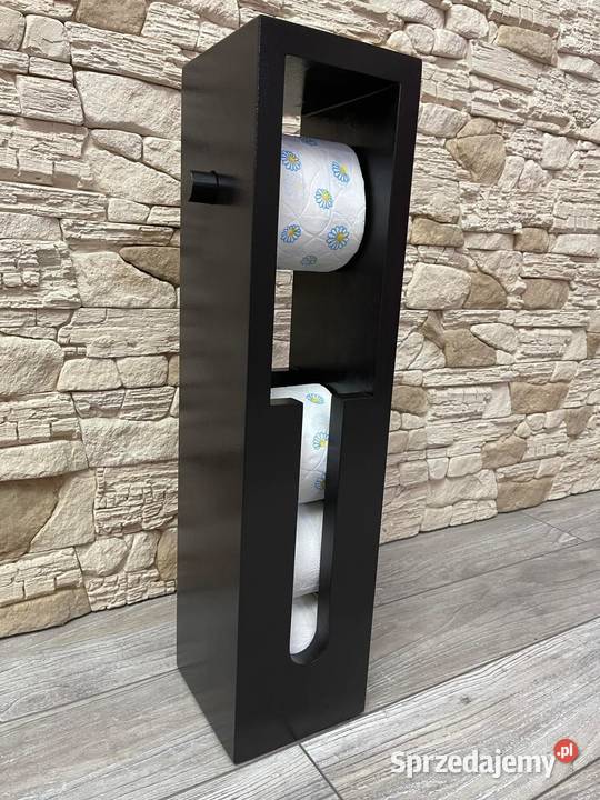 Stojak drewniany na papier toaletowy czarny mat czarny