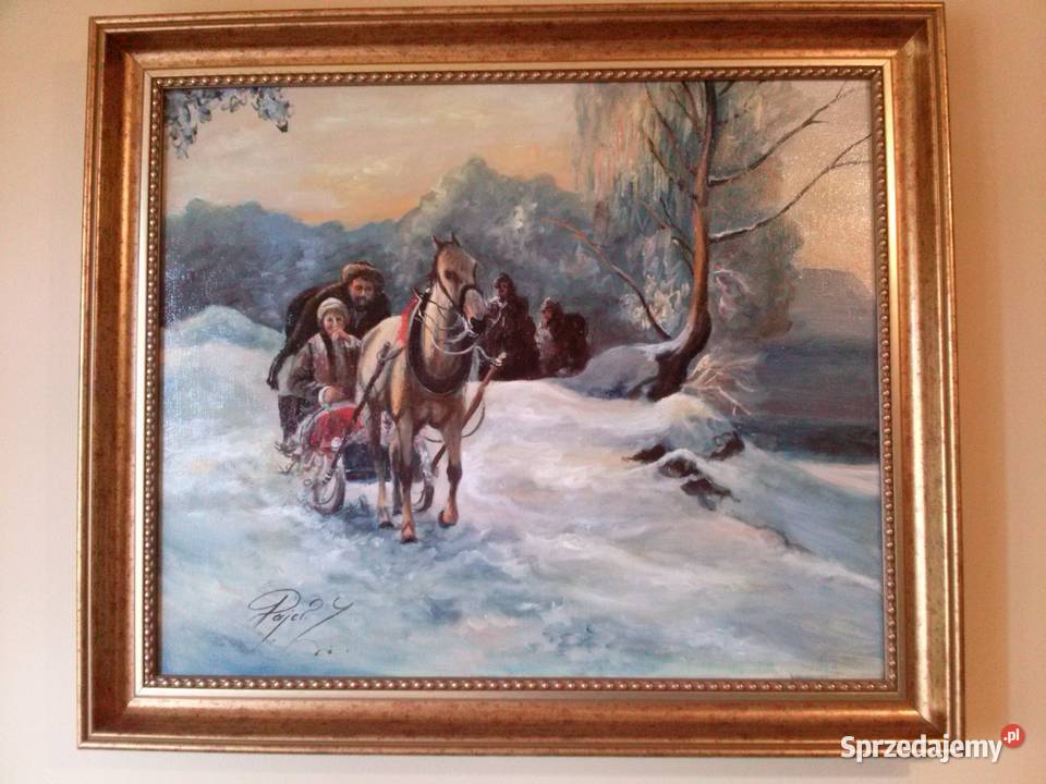 Obraz olej na płótnie autor Zenon Pajor Zaprzęg Włocławek