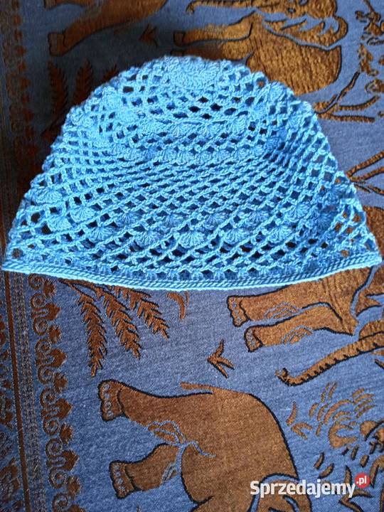 BŁĘKITNA BAWEŁNIANA AŻUROWA CZAPECZKA wielkopolskie sprzedam