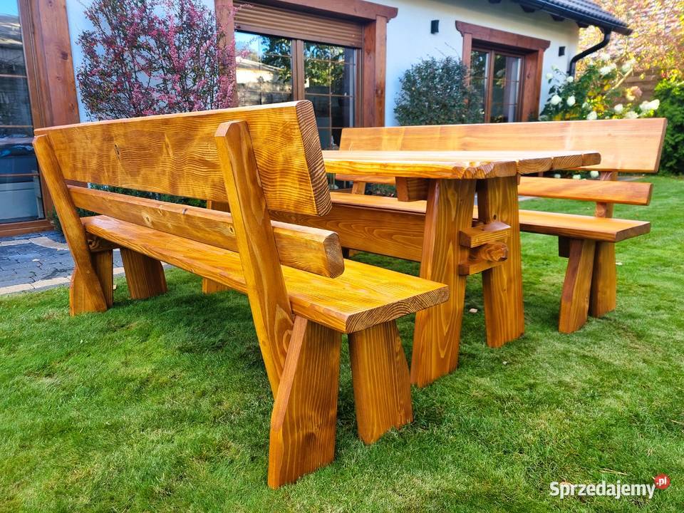 komplet zestaw DREWNIANYCH mebli ogrodowych STÓŁ Chrząstowice