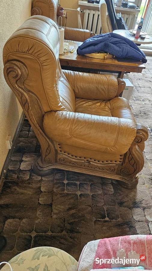 Fotele dębowe skórzane 2 sztuki masywne 100cm Szczecin