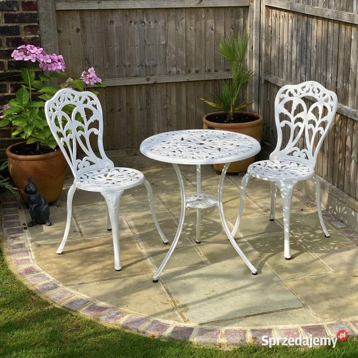 Komplet kawowy biały meble aluminiowe na balkon