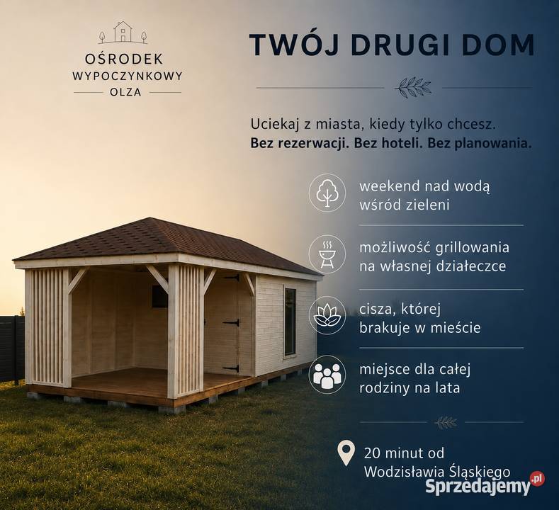 Działka rekreacyjna z domkiem letniskowym 564zł/m2 Sprzedaż Sprzedaż Olza