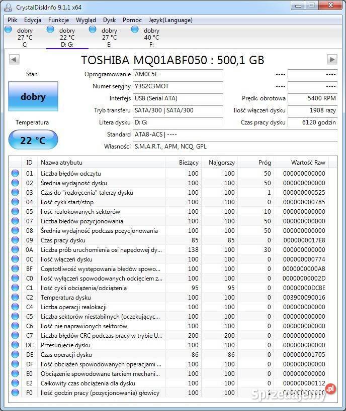 Dysk 500GB SATA 25cala do laptopa Tomaszów Lubelski