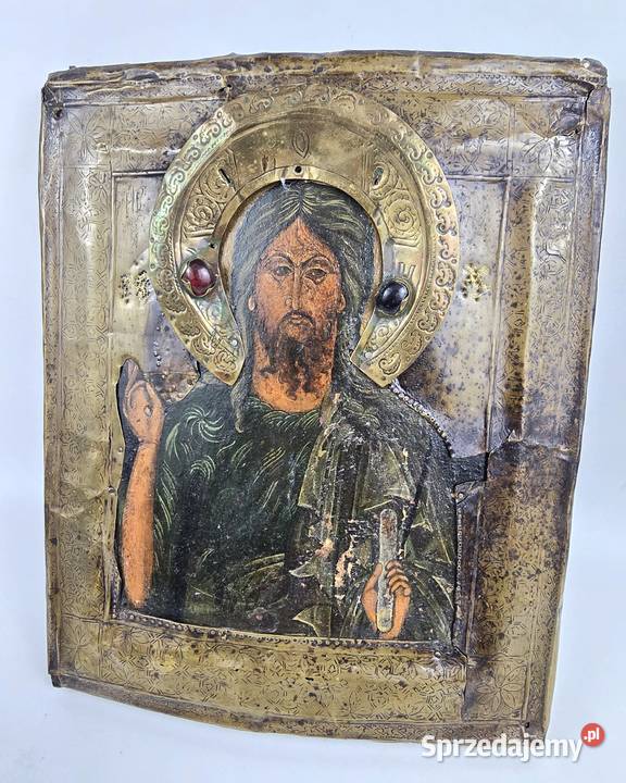 Stara ikona na desce Chrystus Pantokrator 312625 Bronisze