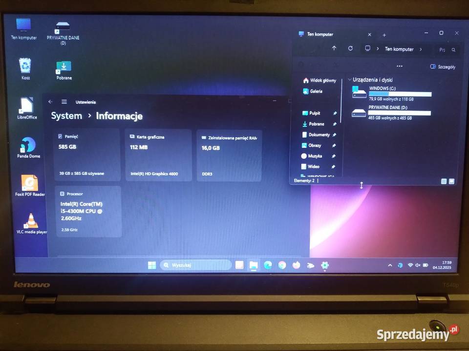 Laptop Biznesowy Lenovo ThinkPad156 mati5Ram IBM/Lenovo Kraków
