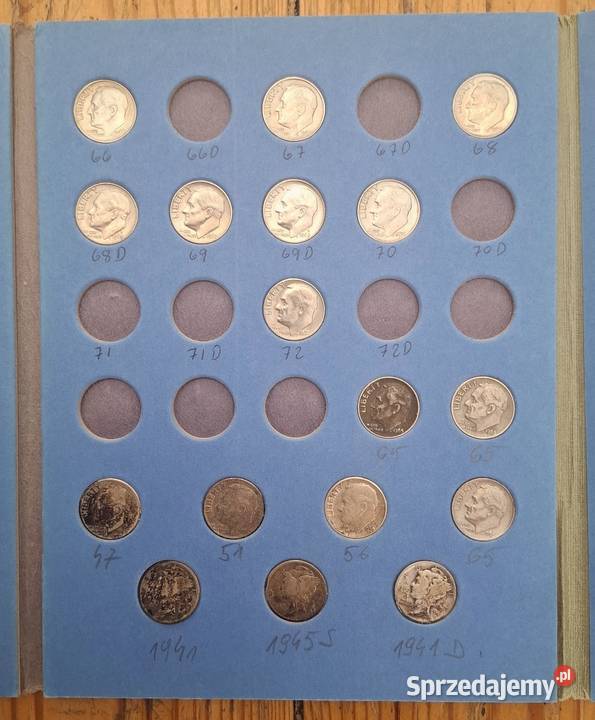 Zestaw Monet USA 1941 1972 10c x 66 sztuk Gliwice