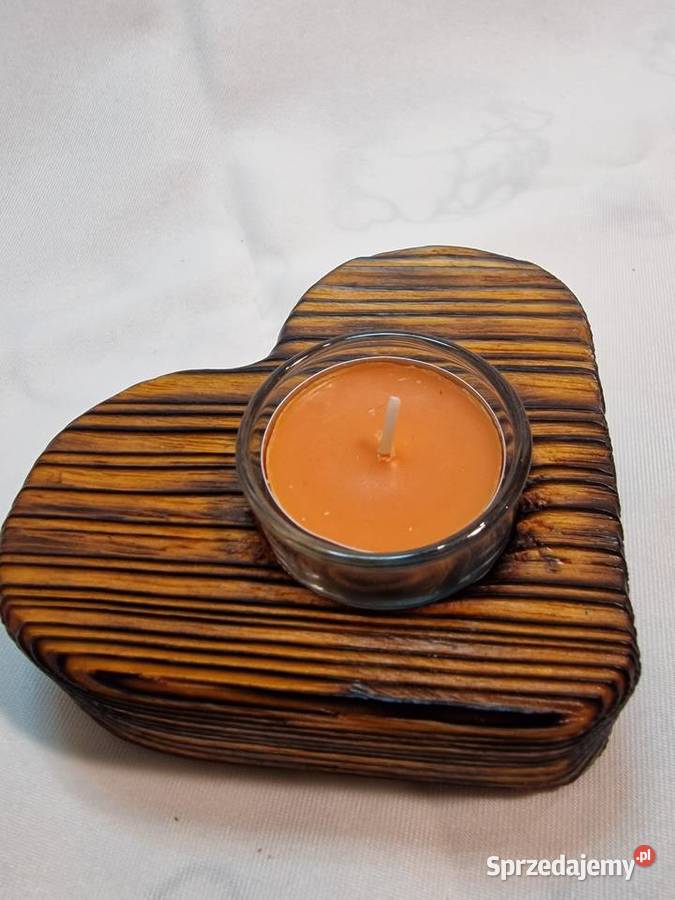 Świecznik drewniany serce koniakowy na tealight Sępopol sprzedam