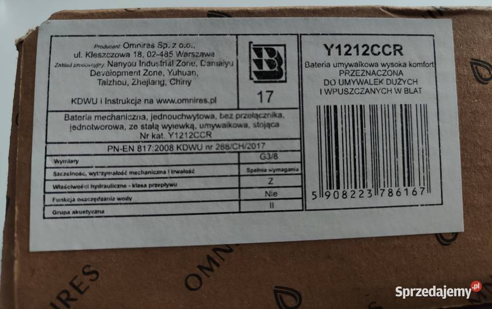 Bateria umywalkowa wysoka Omnires Y1212CCR Chrom Białośliwie