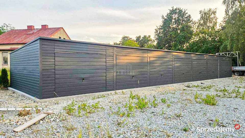 Rząd garaży 24x55m 7x brama uchylna antyracyt Sprzedaż Toruń