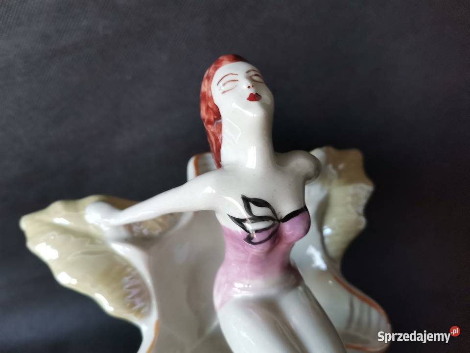 Stara popielniczka Kobieta na Liściu porcelana śląskie