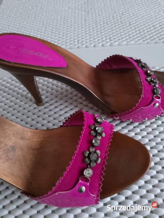 ELEGANCKIE klapki damskie róż cyrkonie kamienie Łapy