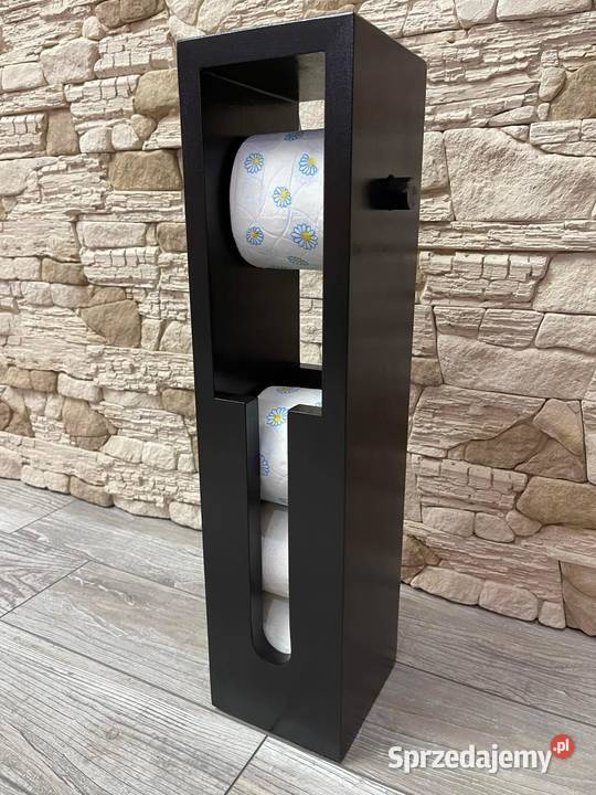 Stojak drewniany na papier toaletowy czarny mat Dębica