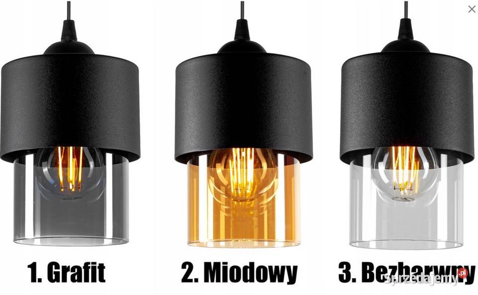 LAMPA WISZĄCA SUFITOWA potrójna czarna szklana Choroszcz