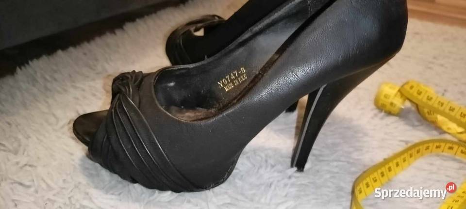 czarne skórzane czółenka otwarte na szpilce 24.5cm Moda i Styl Staszów