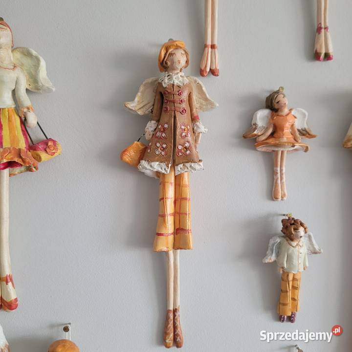 2 Anioły figurki maluchy piękne w pomarańczach
