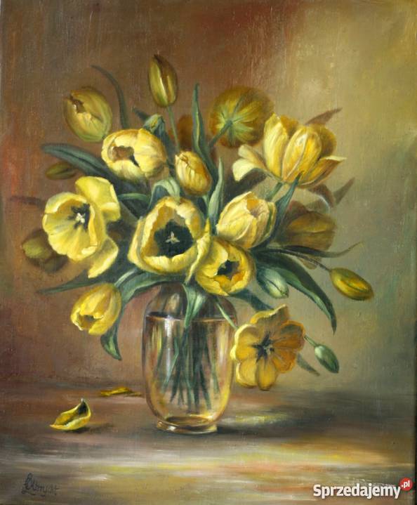 Kwiaty Żółte tulipany obraz olejny 50X60 LOlbryc Nowy Sącz