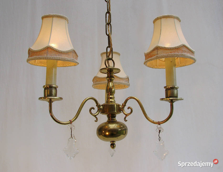 Żyrandol Lampa mosiądz Kryształki I Szczecinek
