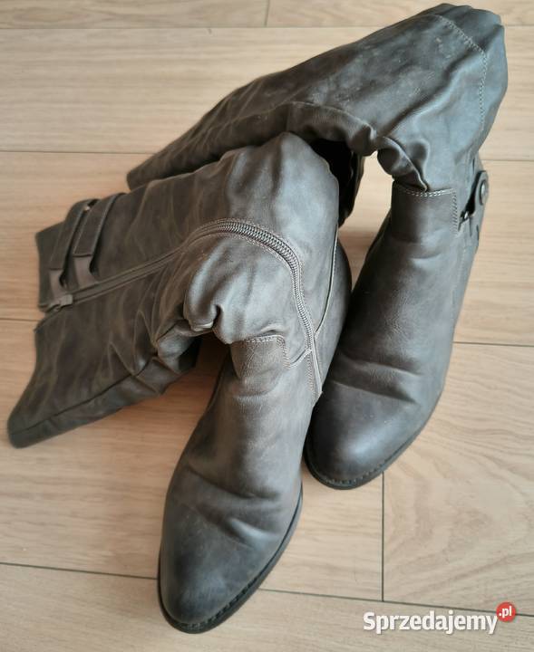 Kozaki szare długie na o obcasie skóra ekologiczna