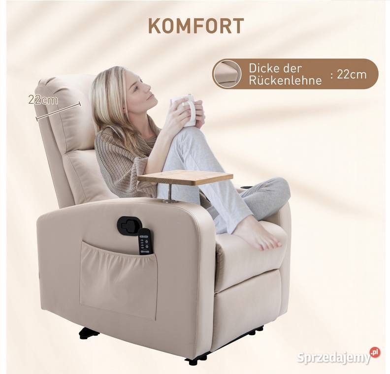 Fotel relaksacyjny z masażem i pilotem wygodny