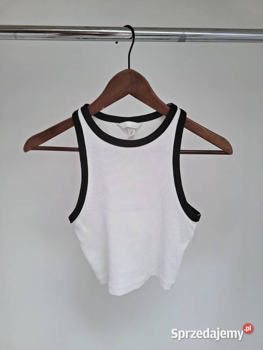 Bluzka crop top biały z czarną wstawką biały Liszki