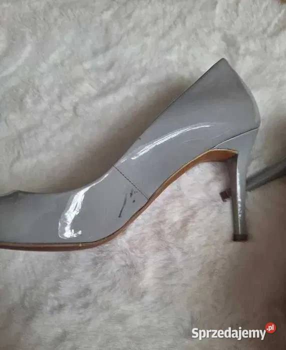 Lakierowane szare szpilki Ryłko skóra naturalna skóra