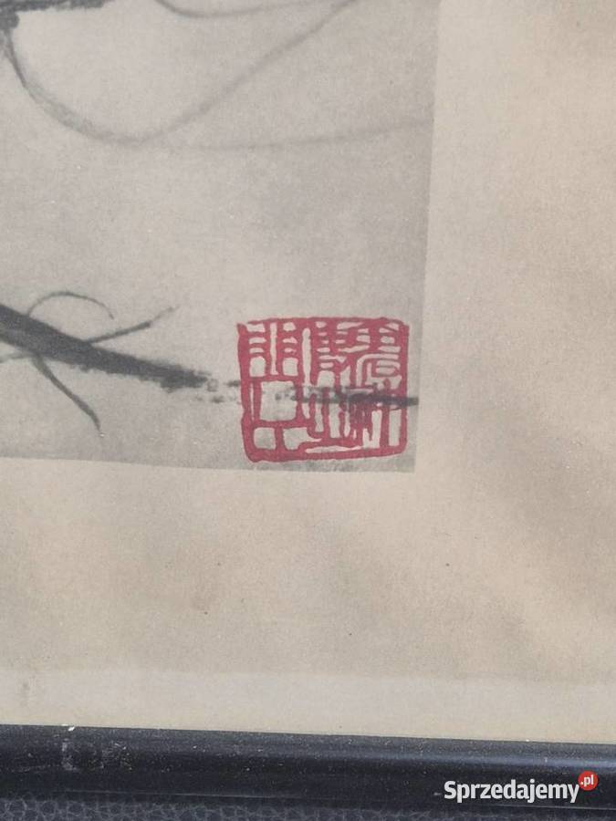 Chiński obraz gwaszowy Baishi i winorośl ok 1920 łódzkie Poddębice