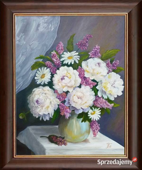 Obraz olejny Białe piwonie