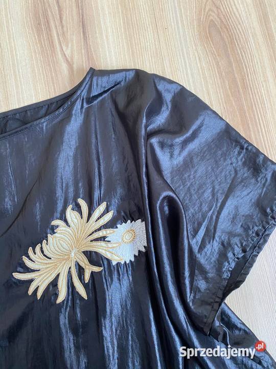 Czarna sukienka kimono L vintage Bez wzoru Lubartów