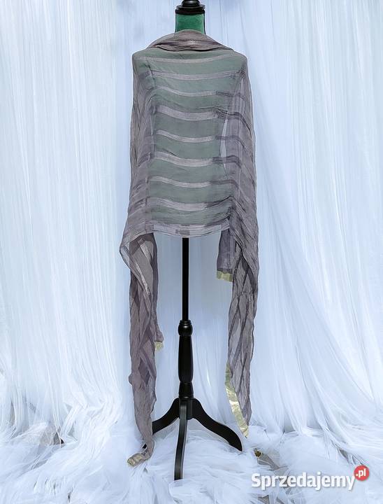Szara indyjska chusta dupatta szyfon pasy pareo Szczecin sprzedam