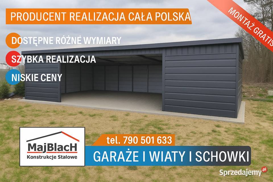 Grafitowy Otwarty GARAŻ BLASZANY Carport świętokrzyskie Końskie