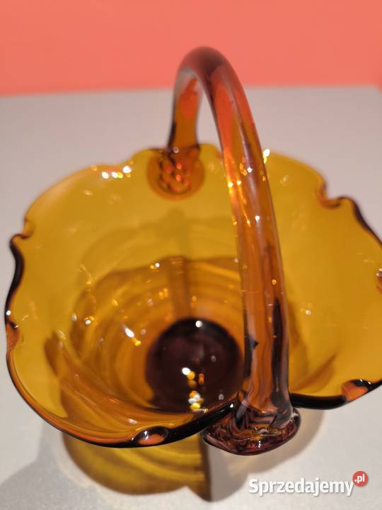 Szklany bursztynowy koszyk Vintage