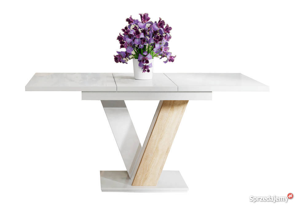 Stół rozkładany Biały połysk/Sonoma Salon Kuchnia Jadalnia