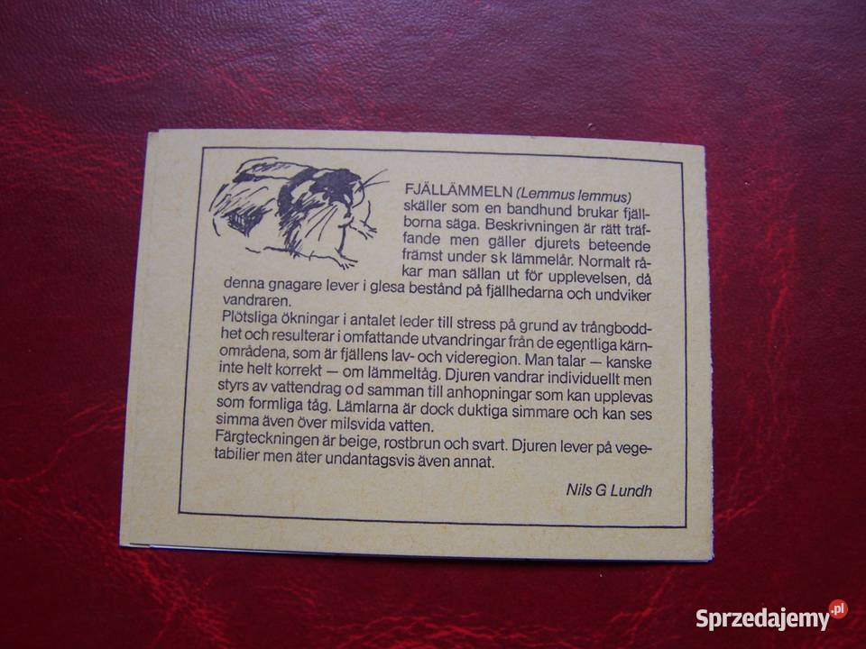 Szwecja1984 MNH Karnet Fauna Zwierzęta Antyki, Sztuka, Kolekcje śląskie Tychy