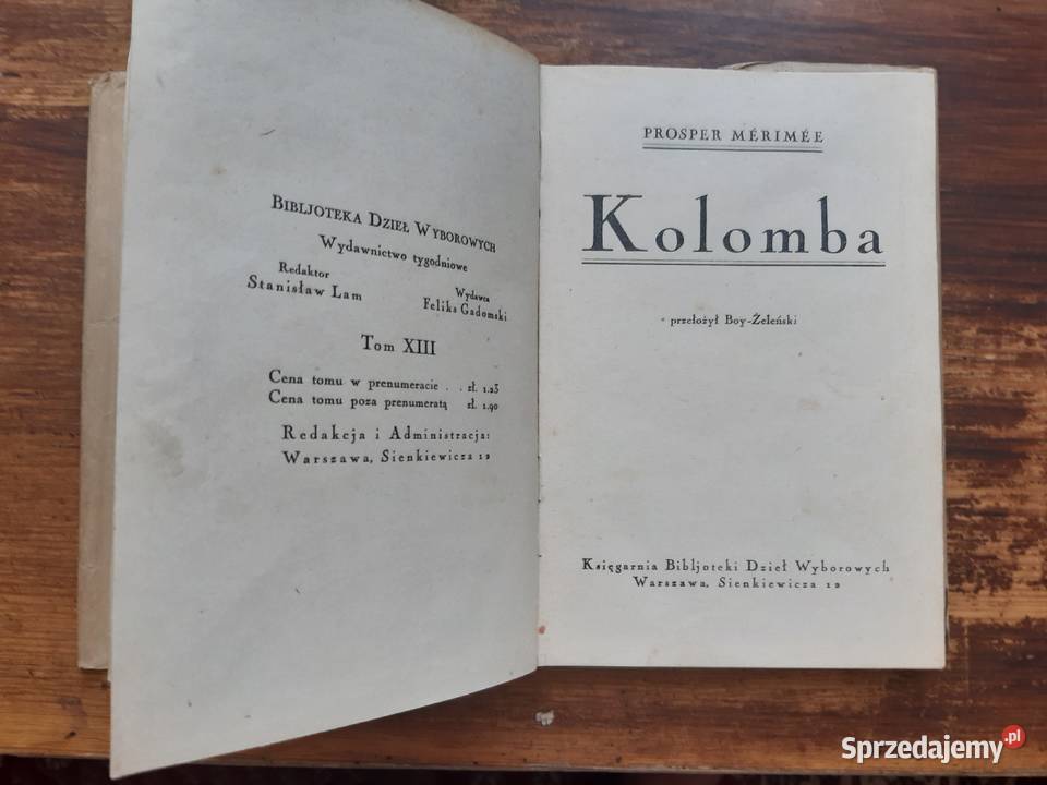 Prosper Mrime Kolomba 1925 Przekład BoyŻeleński Poznań sprzedam