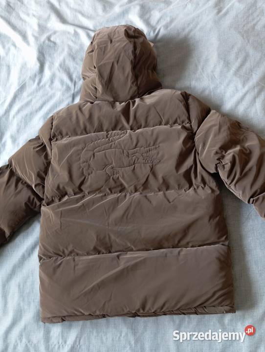 Kurtka puchowa Lacoste regular fit duże logo na szary/srebrny Moda i Styl podlaskie Białystok