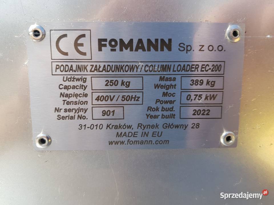 Winda do wózków do farszu o pojemności 200l EC Produkcja Kraków