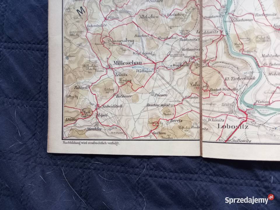 Stara mapa na płótnie Północnych Czech wydanie Antykwariat Świdnica