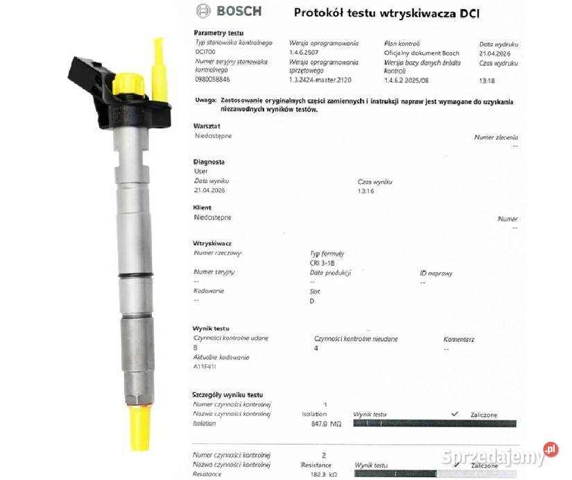 Wtryskiwacz BOSCH 0445115052 do AUDI VW 30 Bladowo